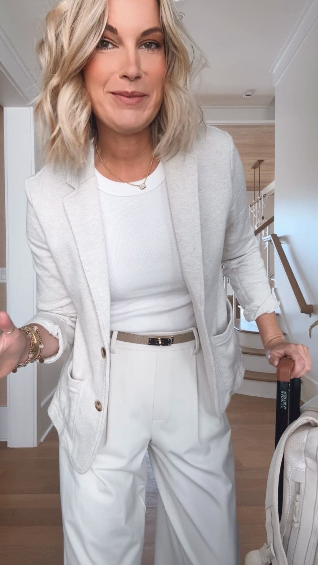 I am 5’11” in small tank and blazer and small tall pull in trousers.  Shoes true to size.  

#LTKootd #LTKTall #LTKTravel