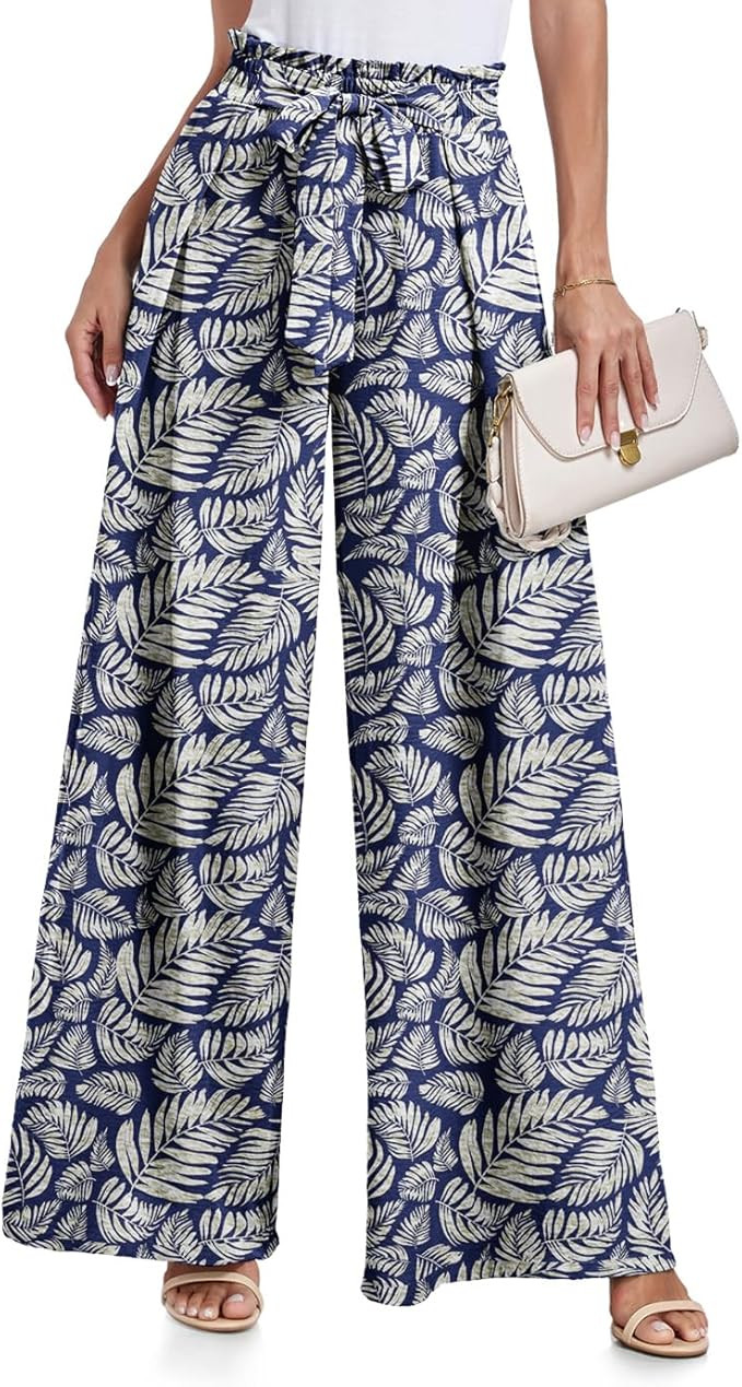 Lepunuo Wide Leg Pants for Women High Waisted Palazzo Pants Work Casual Flowy Tie Knot Trousers w... | Amazon (US)