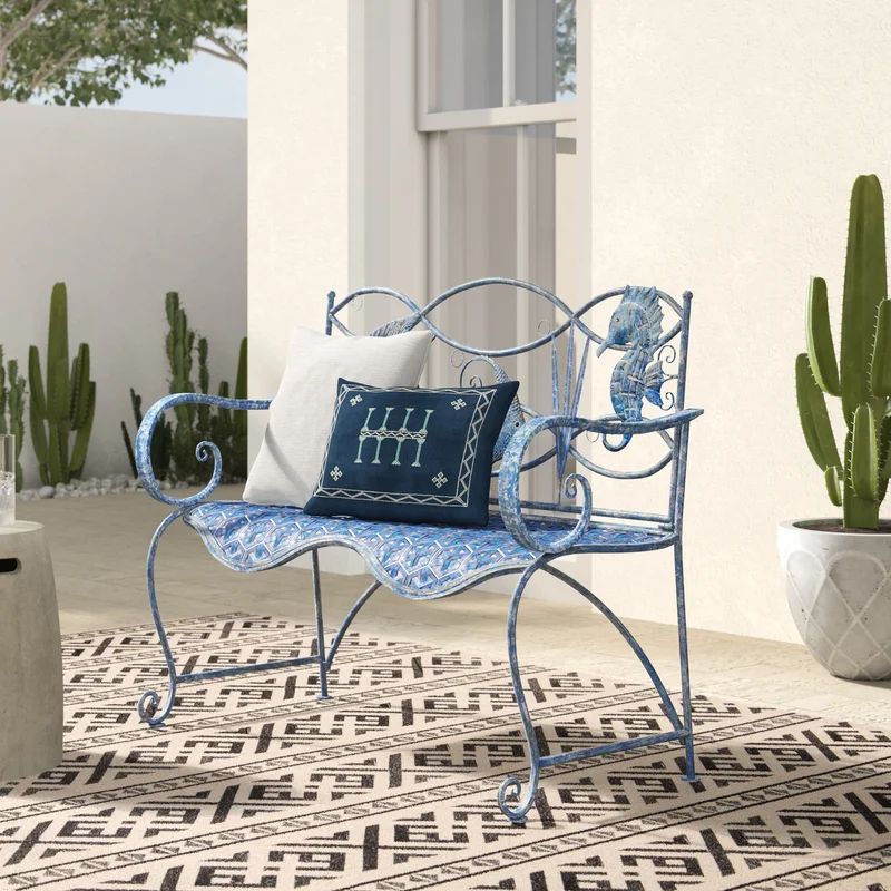 Zev Blue Fish Cast Iron Garden Bench | Wayfair North America