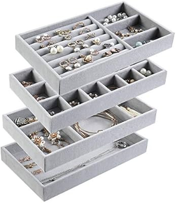 Jewelry Trays Organizer, Stackable Closet Dresser Drawer Accessories Tray Set of 4 Drawer Organiz... | Amazon (US)