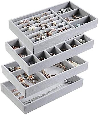 Jewelry Trays Organizer, Stackable Closet Dresser Drawer Accessories Tray Set of 4 Drawer Organiz... | Amazon (US)