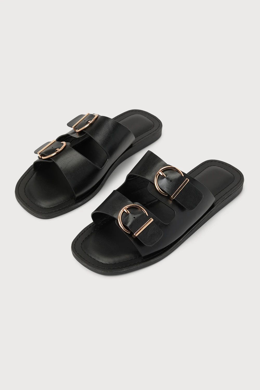 Olenna Black Buckled Slide Sandals | Lulus (US)