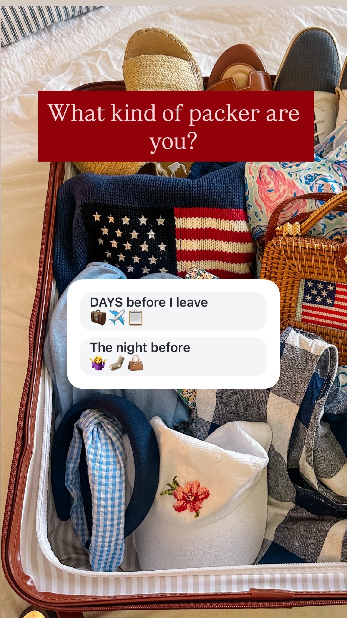 Which type of packer are you? Truly I could pack WEEKS before a trip…I love to have everything planned out & packed up well in advance so I know I don’t miss anything!! What’s your packing routinsuits

#LTKItBag #LTKTravel #LTKHoliday