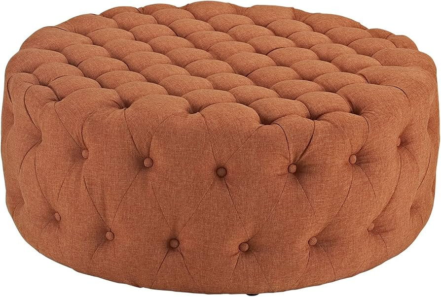 Modway Amour Fabric Upholstered Button-Tufted Round Ottoman in Orange | Amazon (US)