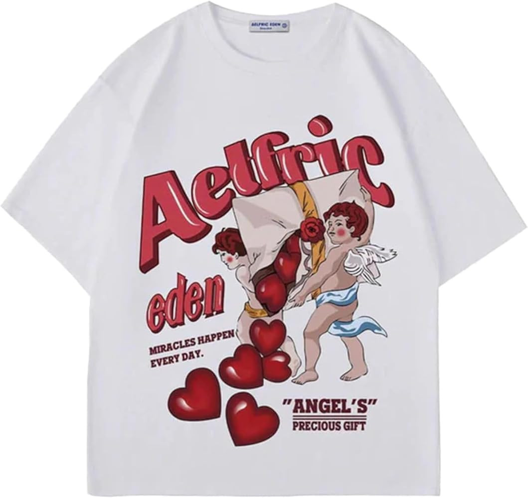 Aelfric Eden Oversized Graphic Tees Women Streetwear Casual Heart Print Angel Cartoon Unisex Summ... | Amazon (US)