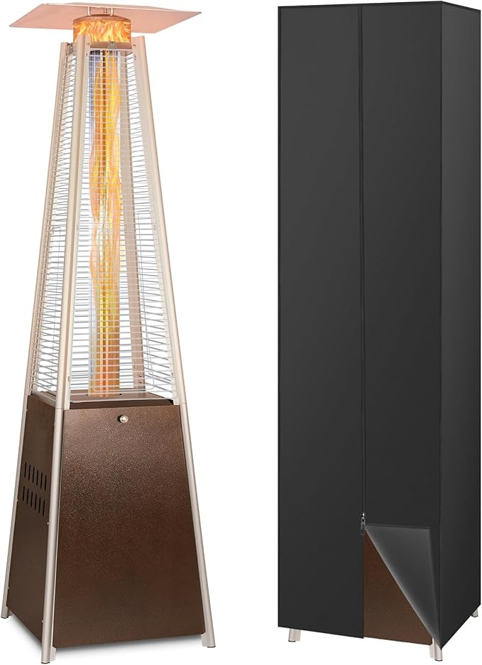 Hykolity Pyramid Patio Heater, 48000 BTU Glass Tube Propane Patio Heater with Wheels and Cover, O... | Amazon (US)