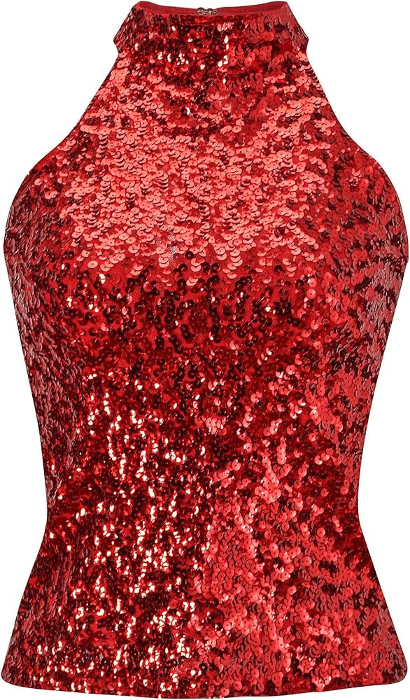 Howriis Women's Sequins Halterneck Summer Short Vest Tank Tops | Amazon (US)