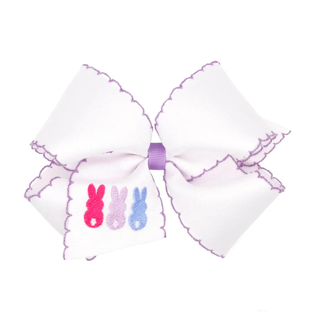 Wee Ones King White Grosgrain Bow With Moonstitch Edge - Peeps | JoJo Mommy