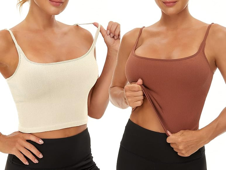 KIKIWING Women's Seamless Sports Bra Workout Crop Top Tank Tops for Women Long Lined Sports Bra Ribb | Amazon (US)