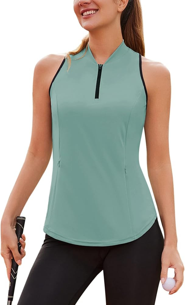 Sleeveless Golf Shirt Racerback Polo Shirts for Women Quarter Zip Quick Dry UPF 50+ Tennis Tank T... | Amazon (US)