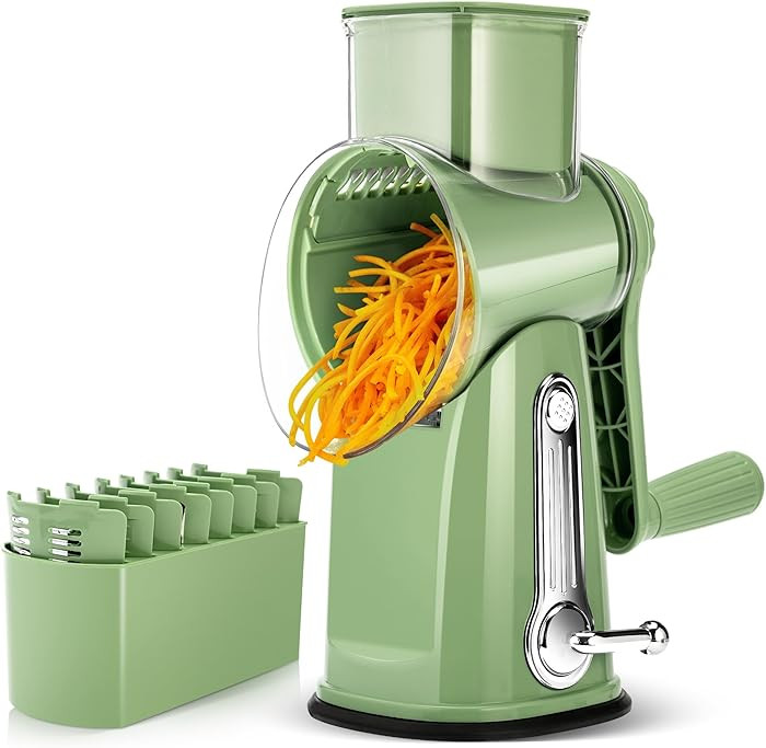 SUSTEAS Rotary Cheese Grater with Handle - Vegetable Shredder with 5 Well-designed Blades & Stron... | Amazon (US)