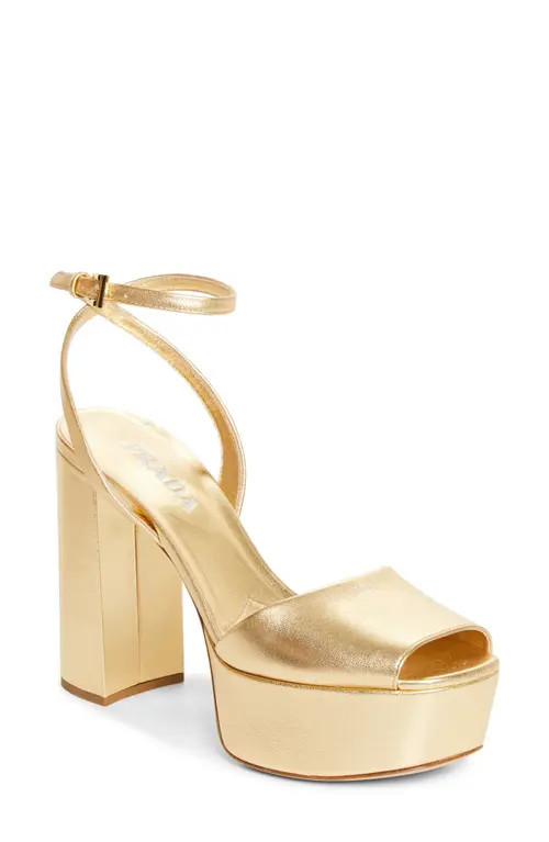 Prada Ankle Strap Platform Sandal in Platino at Nordstrom, Size 38.5 | Nordstrom