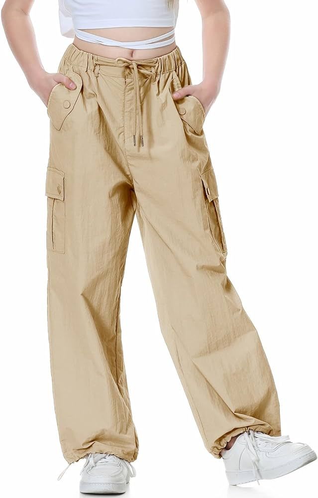 Rolanko Parachute Pants for Girls Y2K Cargo Trousers with Pockets Harajuku Jogger Pants Kids 4-14... | Amazon (US)