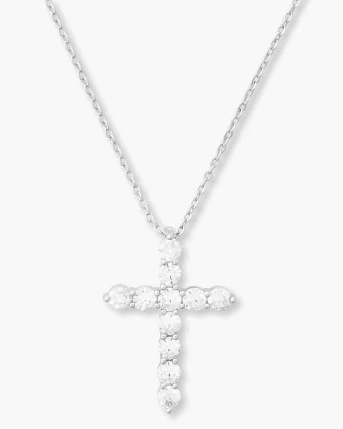 "Oh She Fancy" Cross Pendant 18" - Silver|White Diamondettes | Melinda Maria