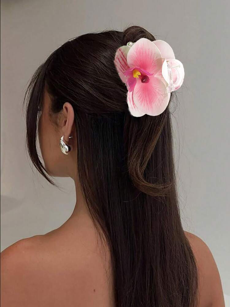 1pc Double-Sided Butterfly Orchid Hair Claw Clip, Suitable For Holiday Travel, Photo Shoot, And Fashion Accessory Hair Clips Hair Jaw Clip Hair Clamps Hair Clutch Hair Catcher Clip Fall Winter Flower Hair Accessories For Women For Vacation Outfits Woman Summer Beach Holiday Essential | SHEIN