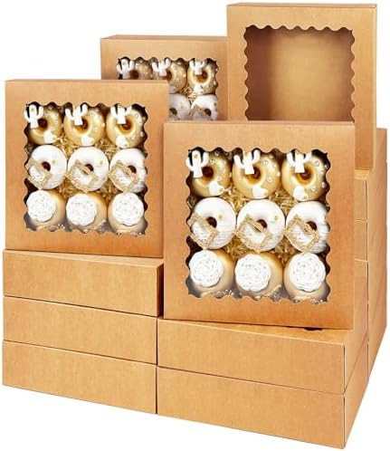 Bakepacker 36pcs Brown Pie Boxes 10x10x2.5 inches Easy Assemble Macaroon Cookie Boxes Bakery Boxe... | Amazon (US)