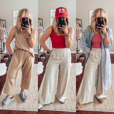 Amazon Haul 
Set size up to a large 
Red tank size m 
Cargo trousers sized up to a large 
Pink t shirt size m 
Maxi shirt dress size m but could size down 


#LTKfindsunder50 #LTKover40 #LTKstyletip