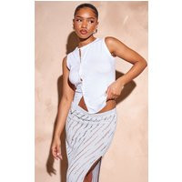 White Cotton Asymmetric Button Down Top | PrettyLittleThing US