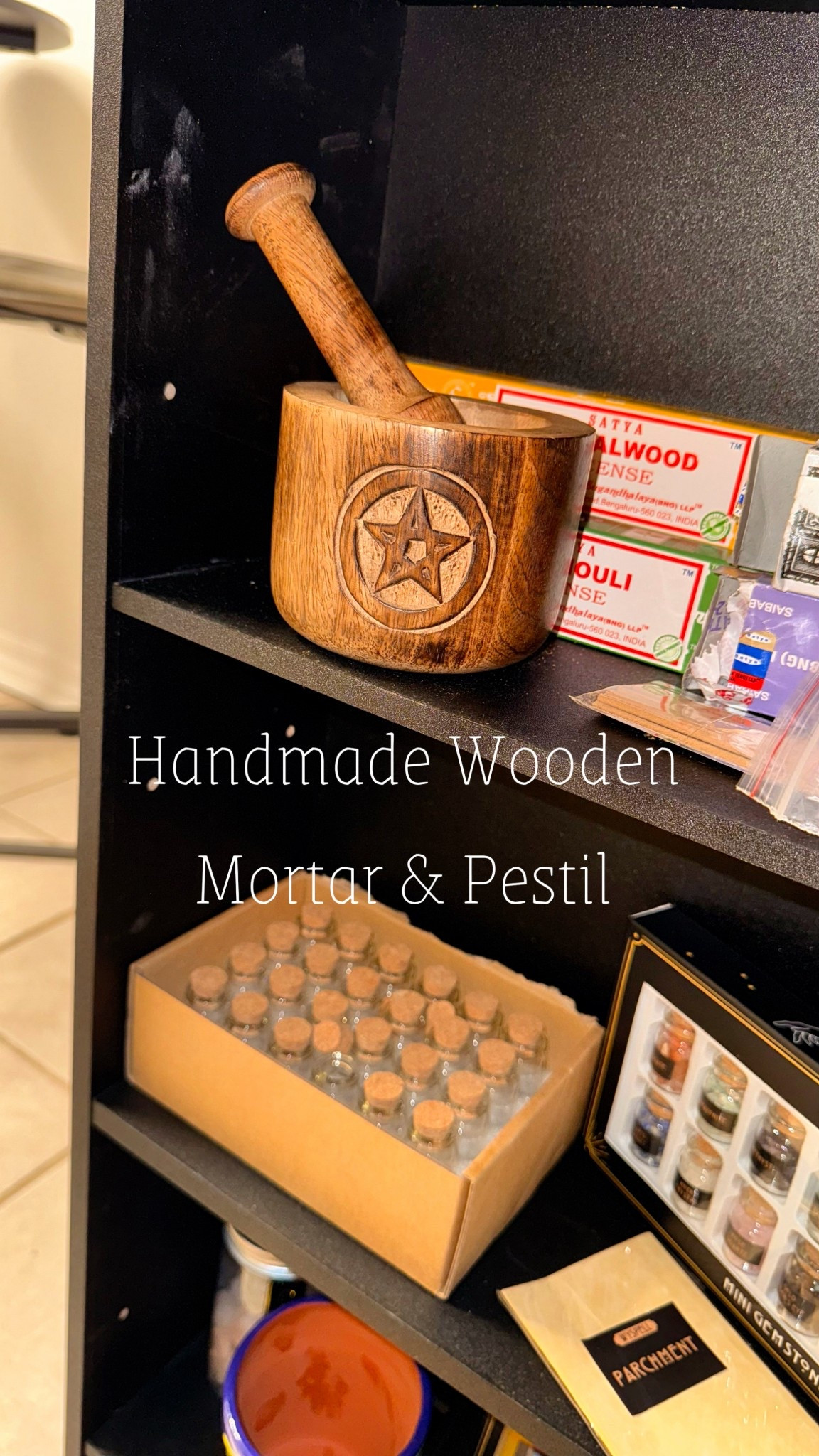 This wooden mortar and pestil is handmade and so affordable! I was shocked by the quality. Great for decoration or grinding herbs and crystals.

Save your work in tiny glass jars with cork stoppers. Those are great for party favors as well.

#LTKBeauty #LTKOver40