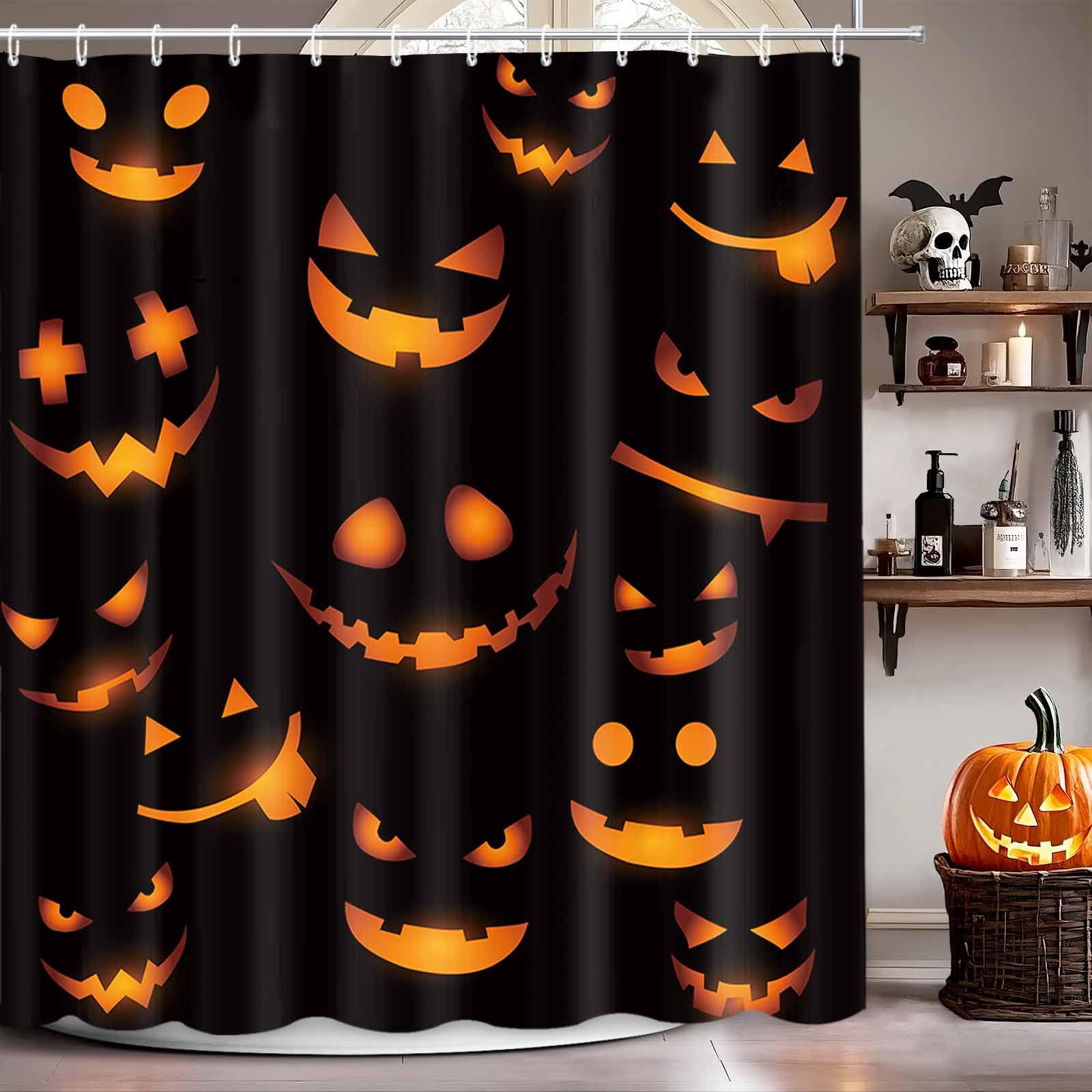 MEHOFOND Halloween Evil Shower Curtain Horror Orange Smile Shower Curtains for Bathroom Halloween... | Amazon (US)