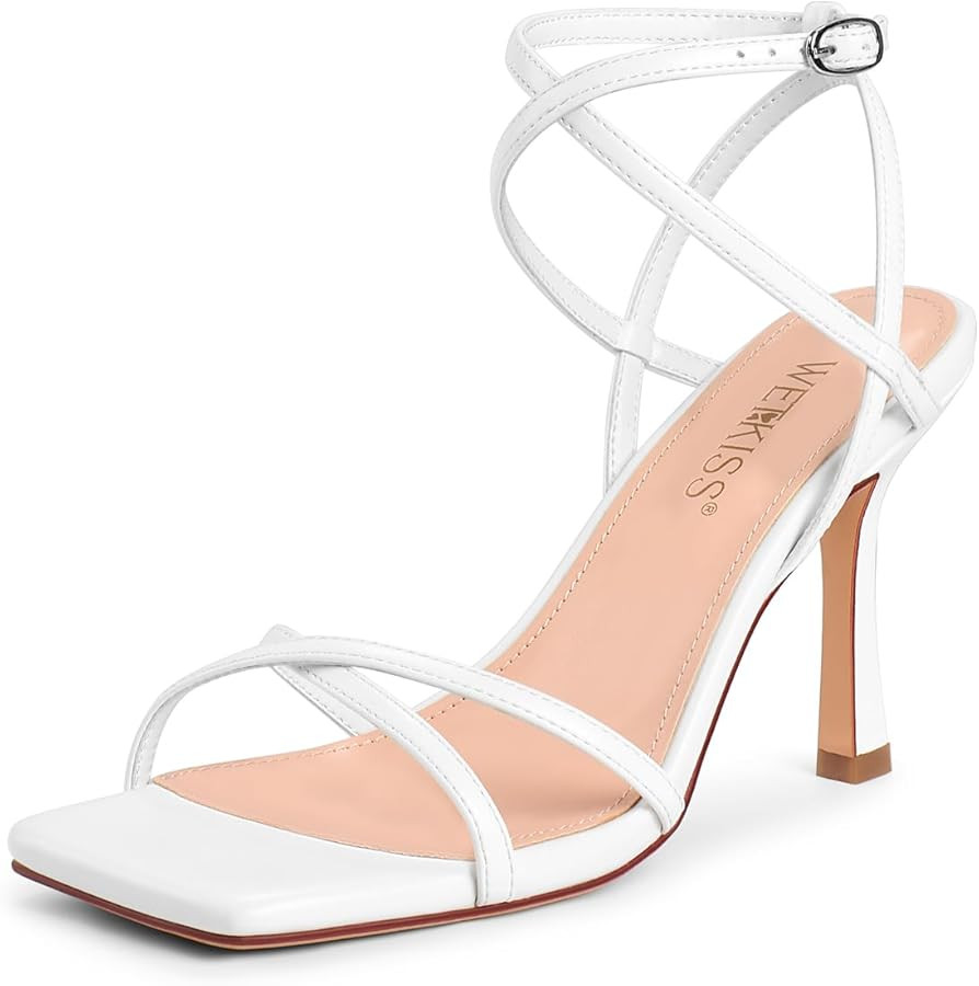 wetkiss Strappy Heels Women Stiletto High Heeled Sandals Adjustable Ankle Strap Square Open Toe P... | Amazon (US)