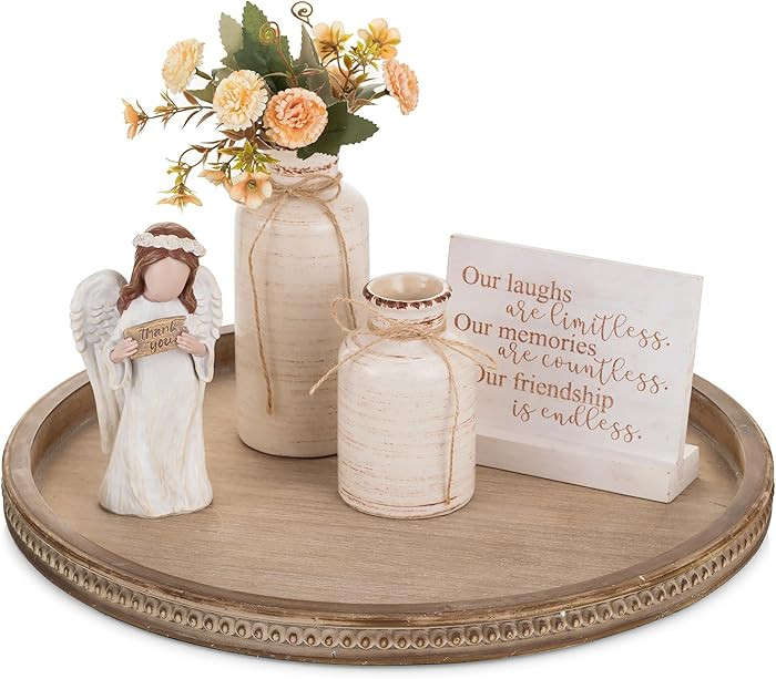 Hanobe Large Round Decorative Tray: 45cm Coffee Table Beaded Tray Vintage Circle Big Wood Trays D... | Amazon (US)