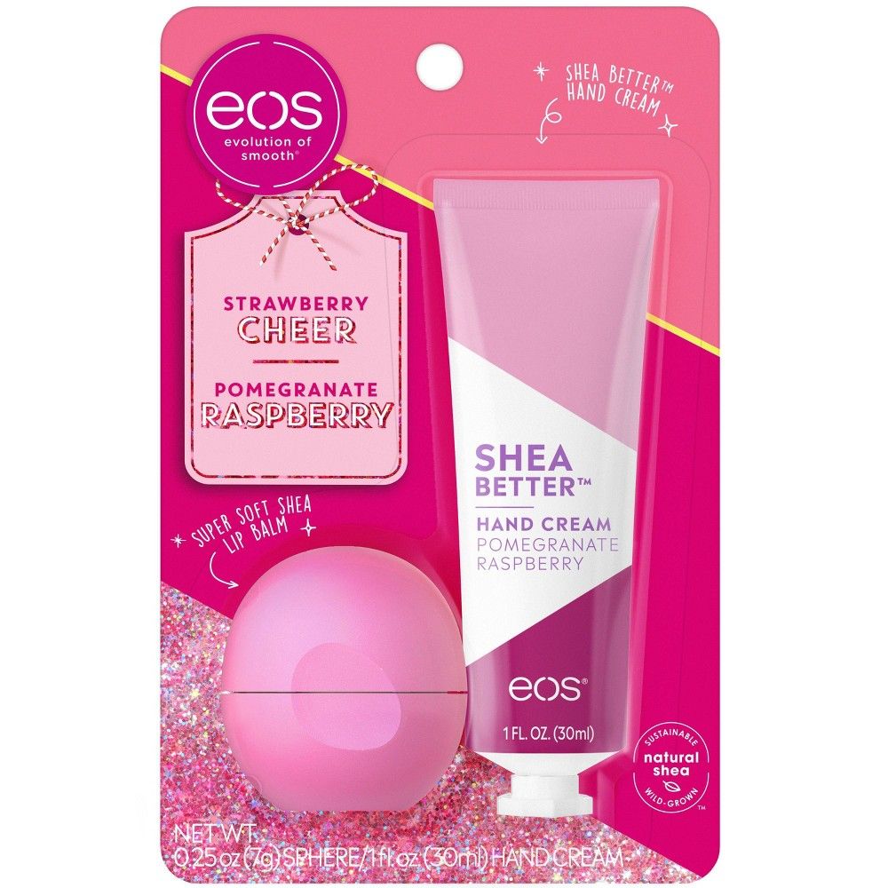 eos Holiday Lip Balm Sphere and Shea Better Hand Cream Gift Set - Strawberry Cheer and Pomegranate R | Target