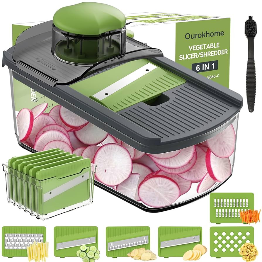 Ourokhome Mandolin Food Slicer, Hand Safe Kitchen Vegetable Shredder with 6 Mandoline Blades, Veg... | Amazon (US)