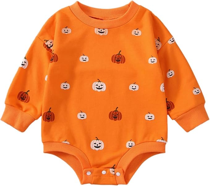Halloween Baby Girl Boy Clothes Pumpkin Romper Sweatshirt Onesie Long Sleeve Bodysuit Top Fall Wi... | Amazon (US)