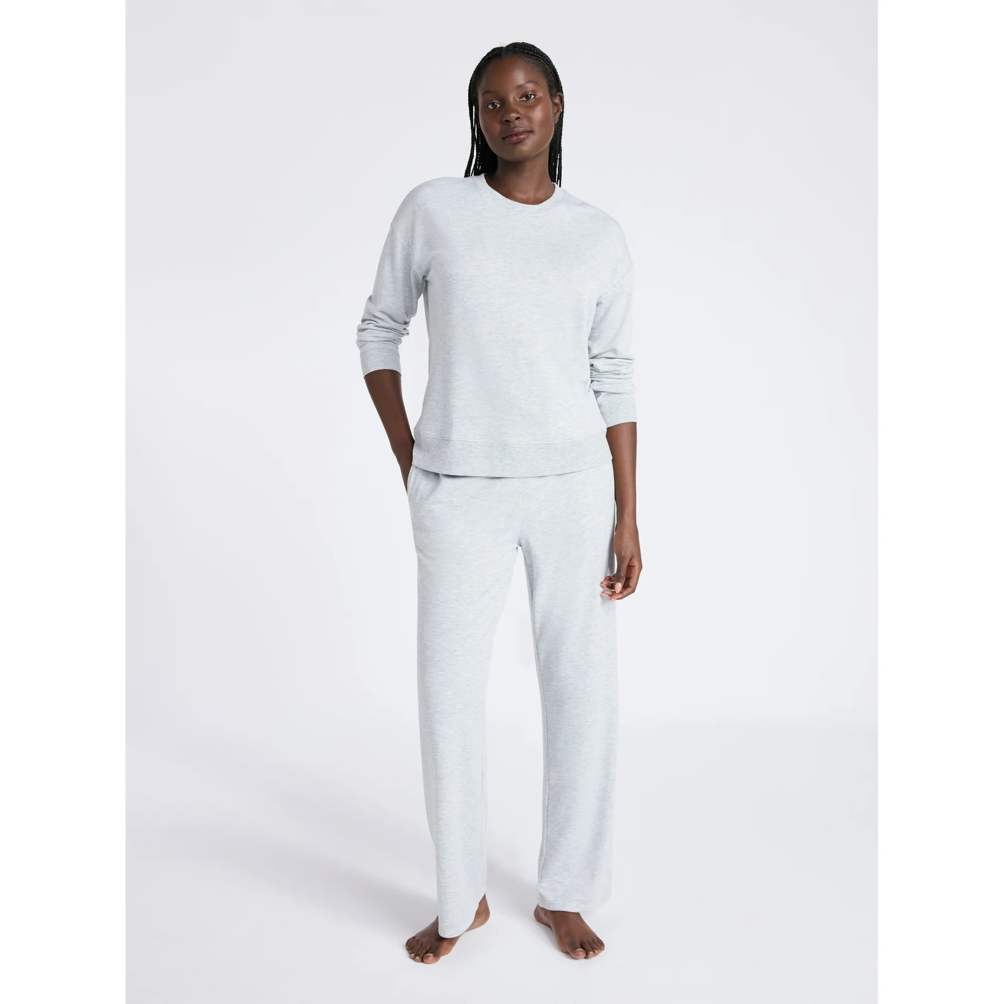 Joyspun Women's Fleece Long Sleeve Top and Straight Leg Pants Lounge Set, 2-Piece, Sizes XS-3X | Walmart (US)