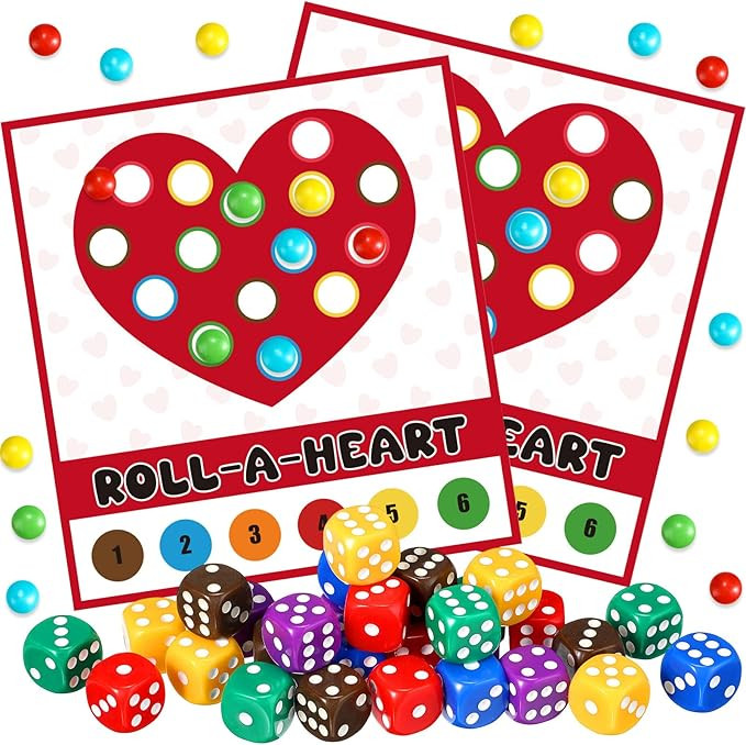 Wettarn 30 Sets Valentines Roll a Heart Game Kits for Family Classroom Activity Galentine with 30... | Amazon (US)