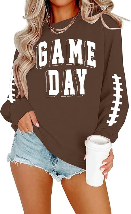 LOTUCY Women Game Day Sweatshirt Game Day Letter Print Long Sleeve Top | Amazon (US)