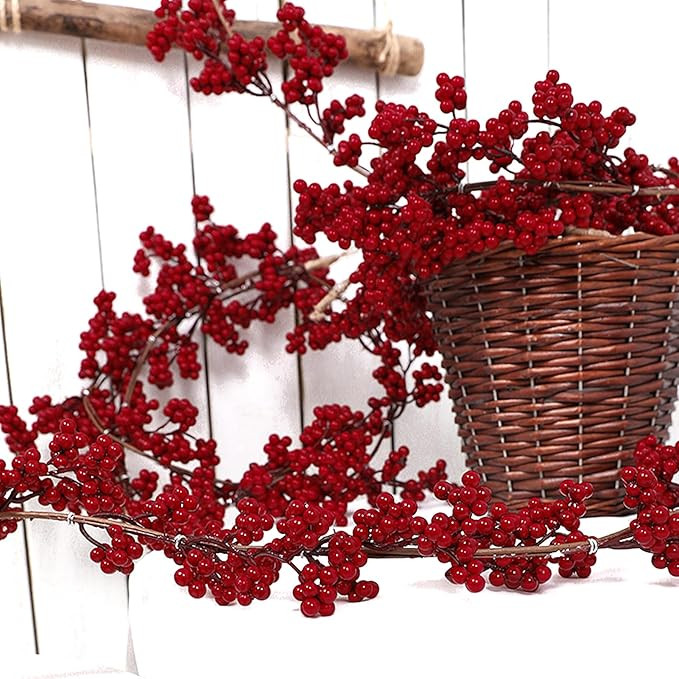 Christmas Red Pip Berry Garland, Artificial Red and Burgundy Berry Garland Decor for Winter Chris... | Amazon (US)