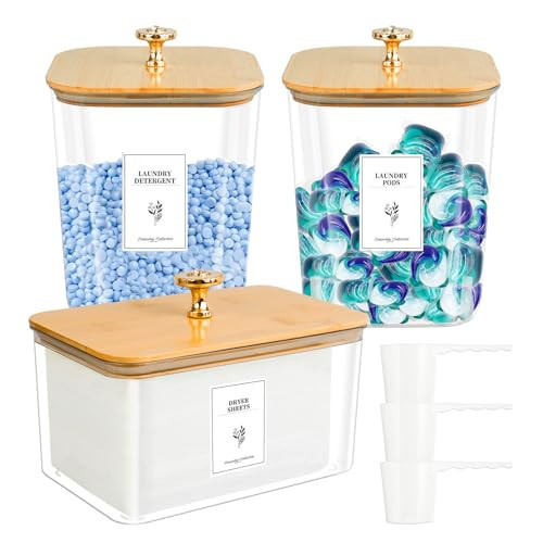 XMBecc 3 Pack Laundry Room Organization Storage-Laundry Containers-Laundry Pod Containers and Dryer Sheet Holder with Seal Lids,3 Scoops & 27 Labels for Powder,Pods,Detergent,Scent Booster | Amazon (US)