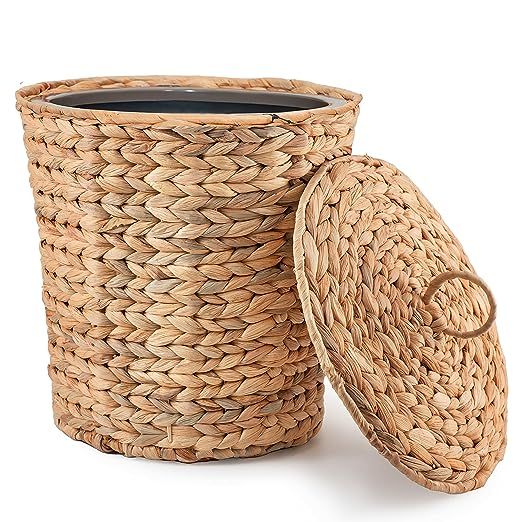 KOLWOVEN Wicker Trash Can with Lid in Bedroom, Bathroom - 3 Gallon Small Trash Can in Office - Bo... | Amazon (US)