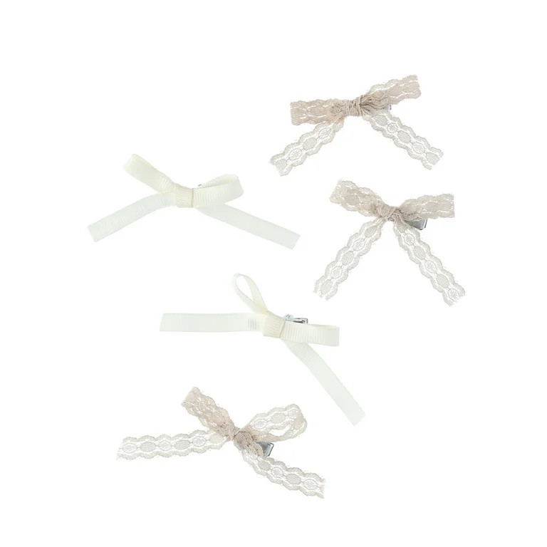 No Boundaries 5 Pack Lacey & Grosgrain Ribbon Hair Clip, Ivory | Walmart (US)