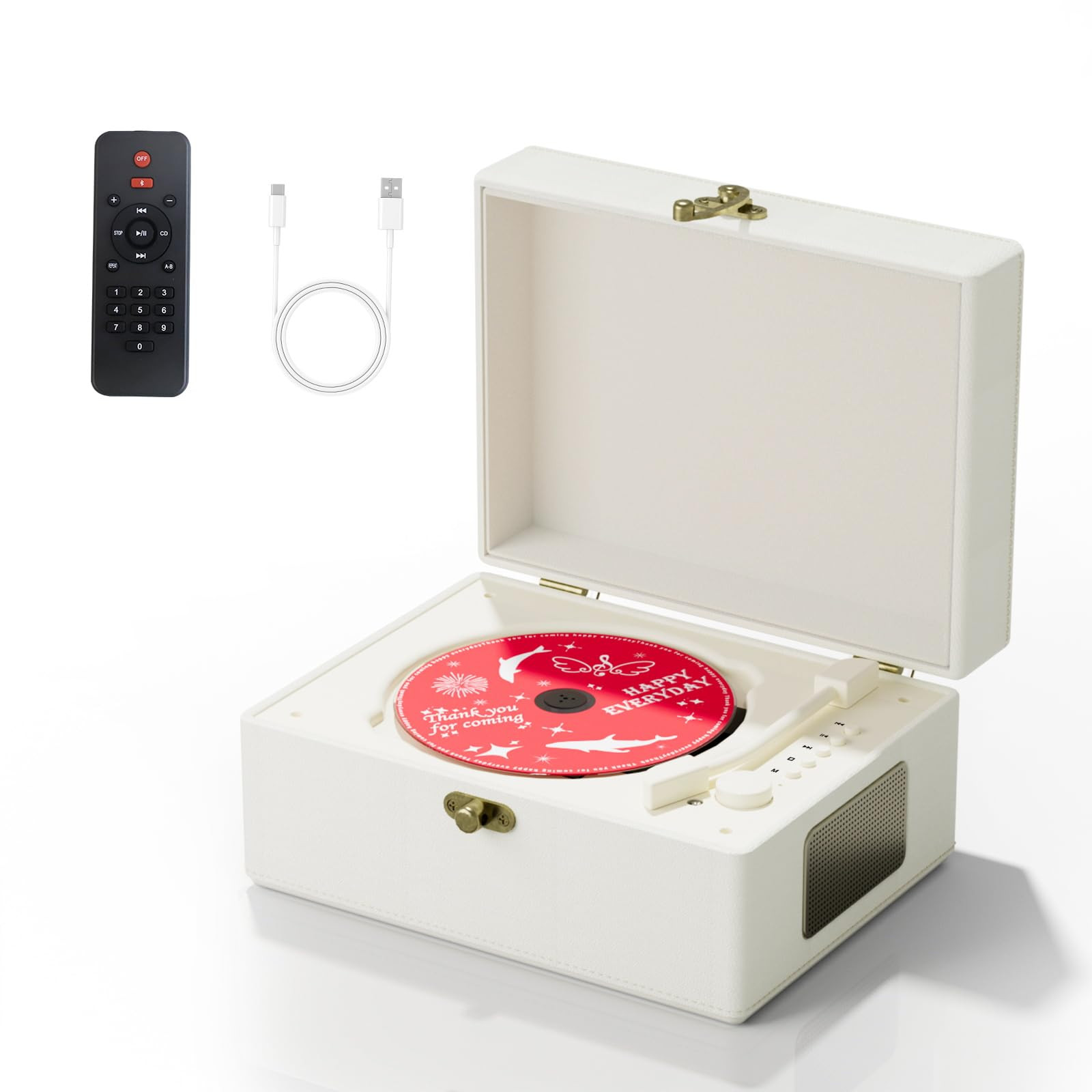 Rechargeable Leather CD Player with Speakers; Bluetooth Transmitter; Festival Gift; BGM Player fo... | Amazon (US)
