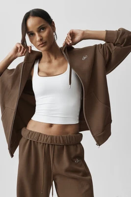 ALO | Accolade Full Zip Hoodie in Java Brown, Size: Small | Alo Yoga
