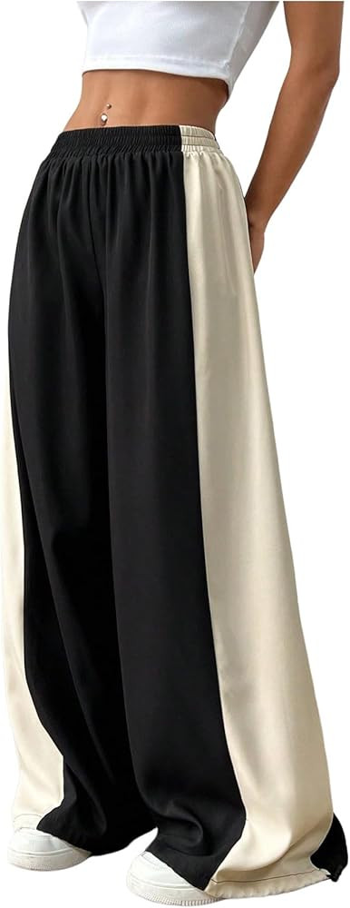 GORGLITTER Women's Baggy Sweatpants Track Pants Joggers Y2k Bottoms Wide Leg Striped Oversized Sw... | Amazon (US)