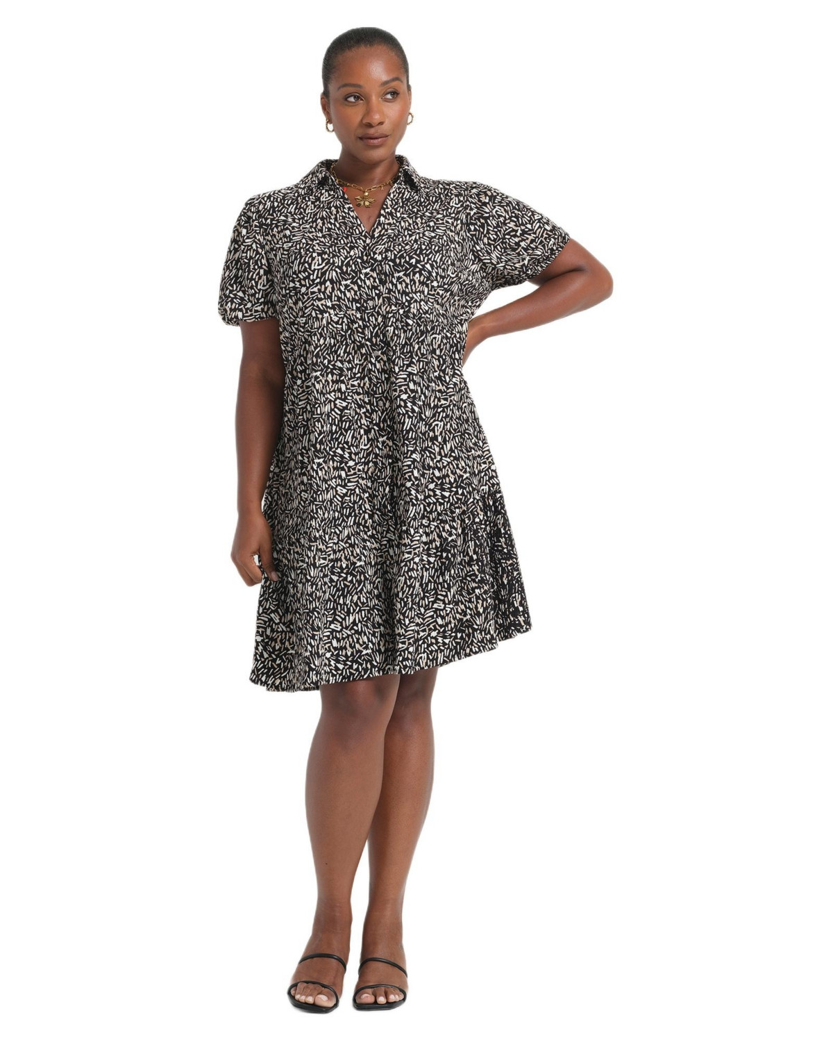 Estelle Women's Plus Size Abstract Geo Mini Shirt Dress - Black/neutral | Macy's