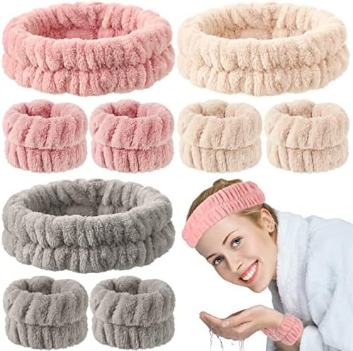 9 Pcs Reusable Spa Headband Wrist Washband Face Wash Set Include 3 Microfiber Headband 6 Wrist Wa... | Amazon (US)
