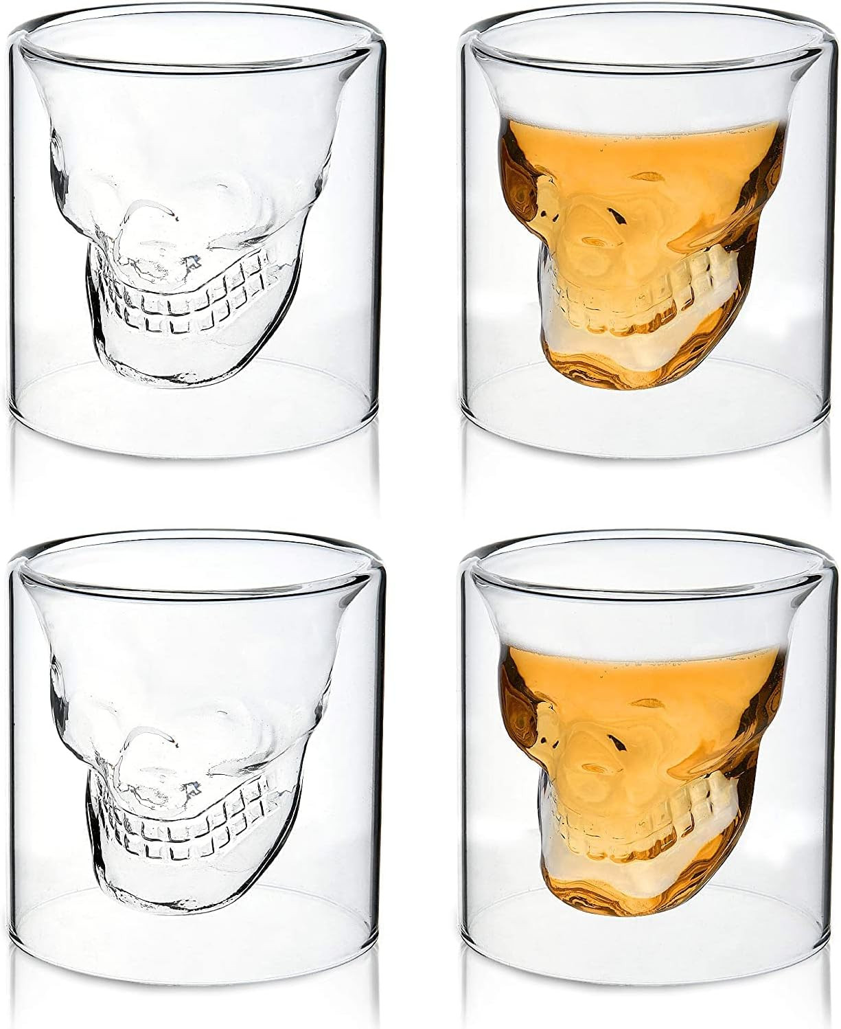 Skull Shot Glasses Set of 2 – Crystal Skull Whiskey Glass for Men – Spooky Halloween & Gothic... | Amazon (US)