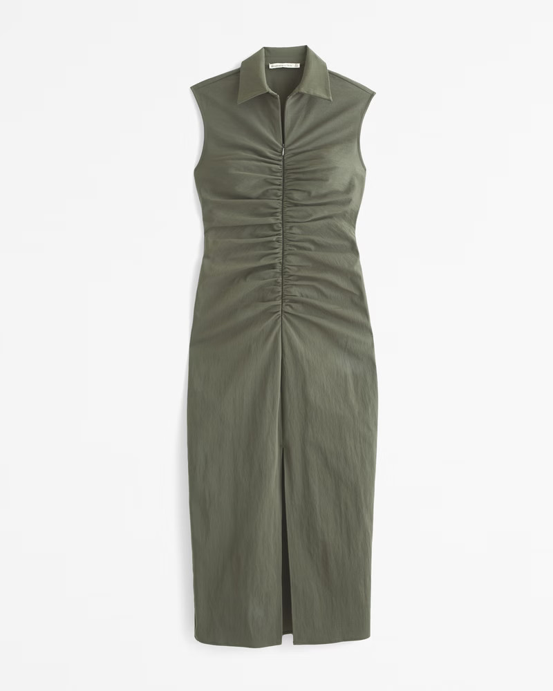 Collared Zip-Up Midi Dress | Abercrombie & Fitch (US)