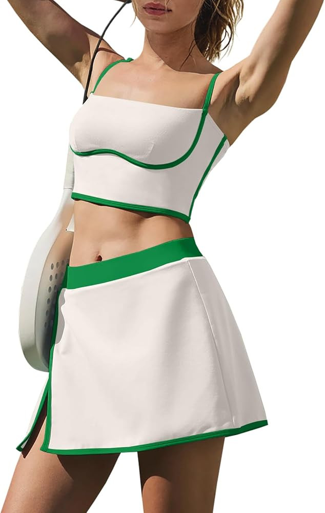 LAMISSCHE Tennis Skirt Sets Women 2 Piece Outfits Yoga Workout Set Skirt and Top Set with Built i... | Amazon (US)