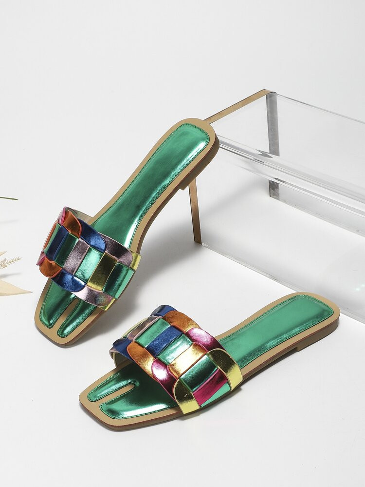 Women Color Block Flat Sandals, Funky Summer Slide Sandals | SHEIN