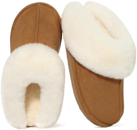 Litfun Fuzzy House Slippers for Women Fluffy Memory Foam Suede Slippers with Faux Fur Collar Indo... | Amazon (US)