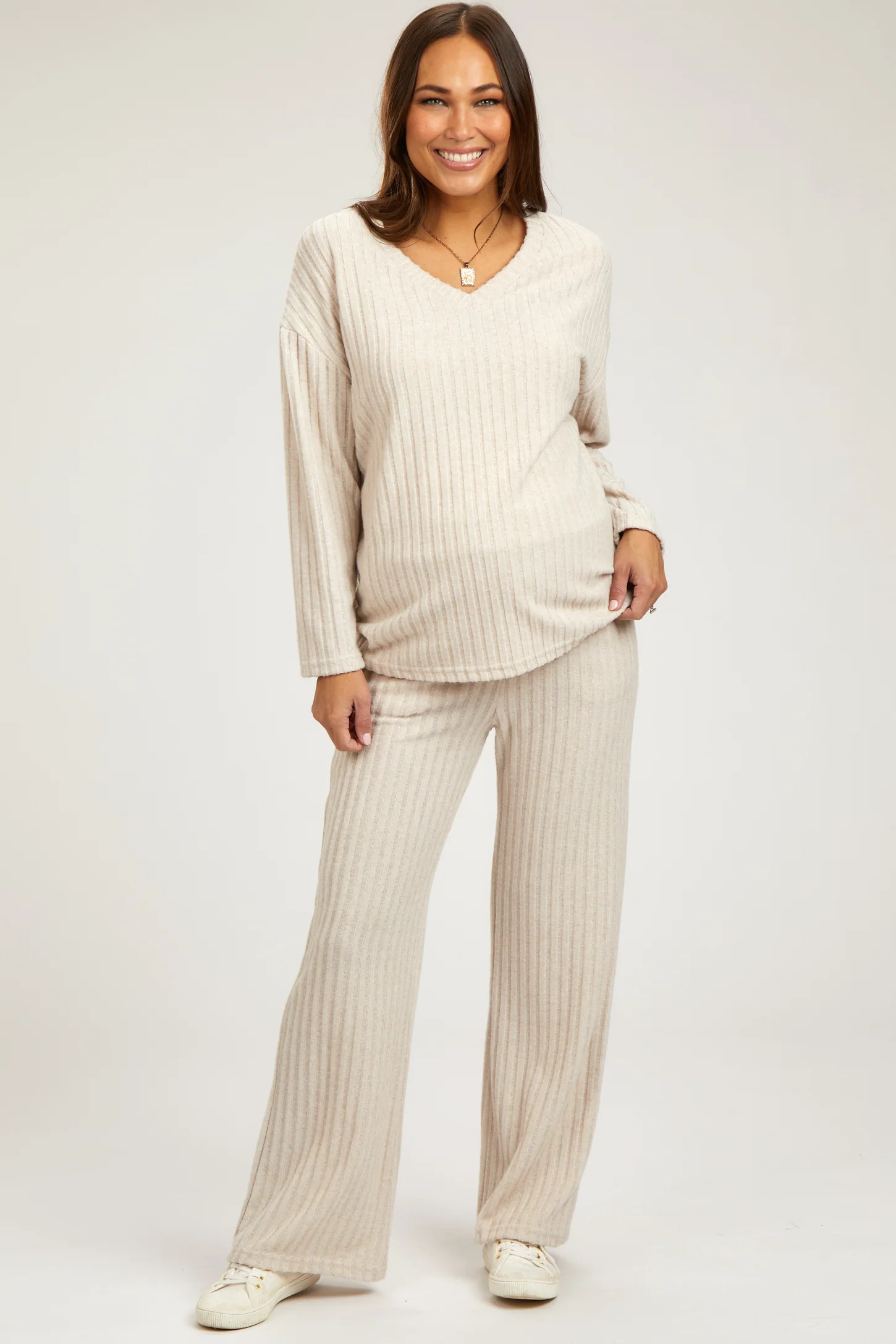 Black Ribbed Soft Knit Long Sleeve Maternity Pajama Set | PinkBlush Maternity