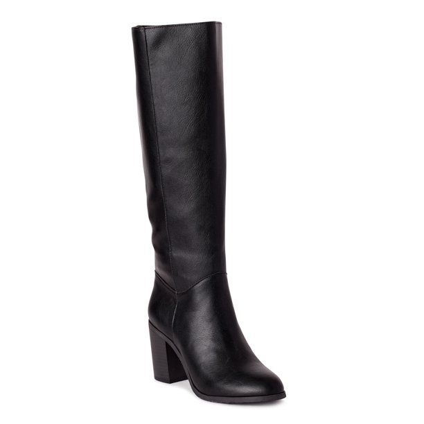 Melrose Ave Women's Vegan Leather Knee High Block Heel Boots | Walmart (US)