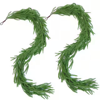 6 ft. Artificial Norfolk Pine Garlands, Green Artificial Greenery Garland for Table, Mantle and Wall (2-Pack) | The Home Depot