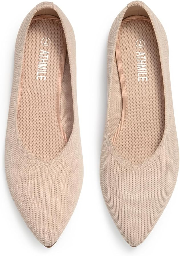 ATHMILE Pointed Toe Flats for Women Dressy Bronze Work Shoes Business Casul Knit Ballet Flats Sli... | Amazon (US)